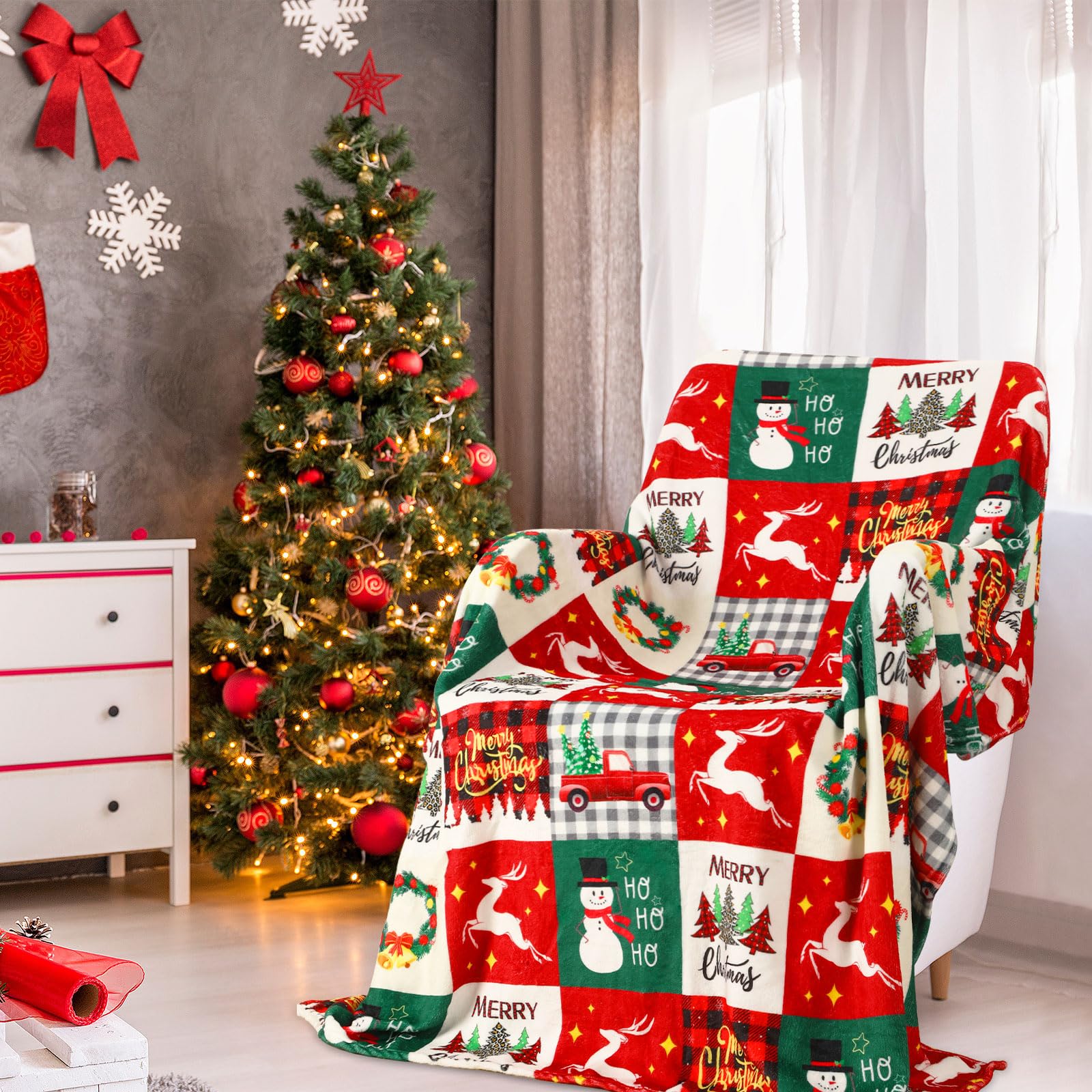Christmas Red Green Plaid Snow - đánh giá và giá Christmas Throw Blanket