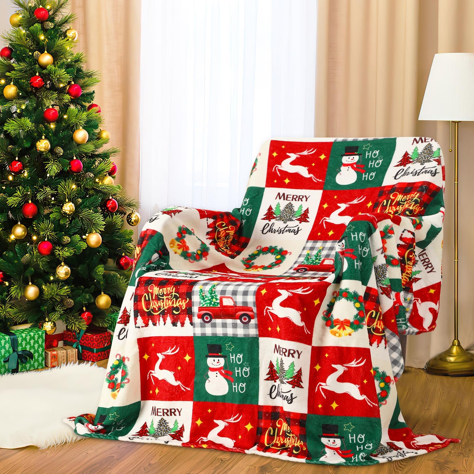 Christmas Red Green Plaid Snow - đánh giá và giá Christmas Throw Blanket