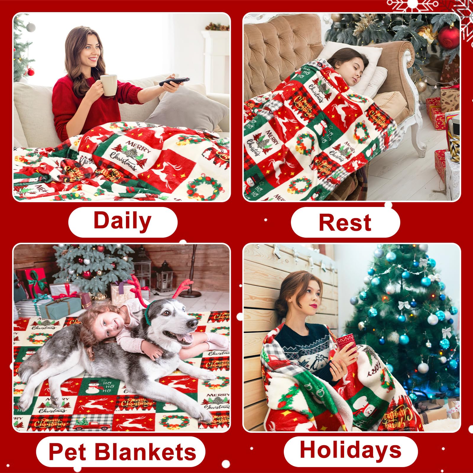 Christmas Red Green Plaid Snow - đánh giá và giá Christmas Throw Blanket