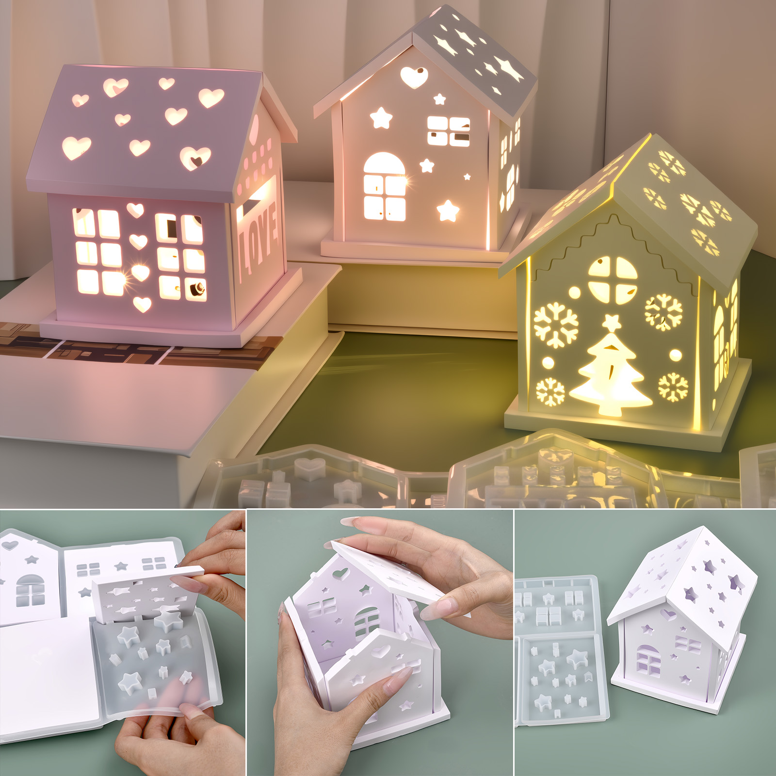 3D House Silicone Mold DIY Chr - đánh giá và giá Holiday Candle Set